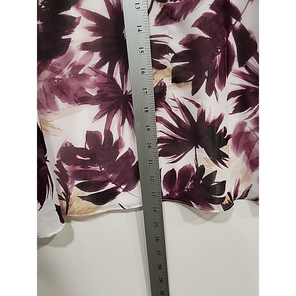 Calvin Klein Blouse Womens L Purple Floral Sheer Slip-in 3/4‎ Sleeve Tropical - Picture 6 of 10